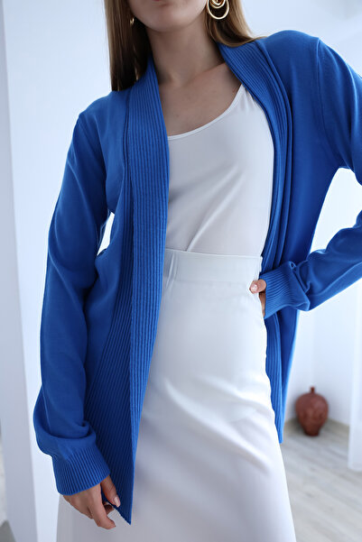 VEGENZE Women's Blue Corded Long Cardigan