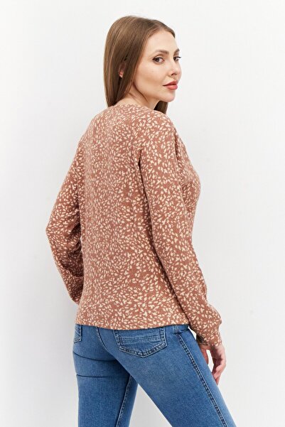 Roxy Women Round Animal Print Sweater, Brown Combo