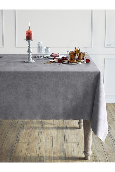 Perle Daily Series Velvet Textured Gray Color Tablecloth