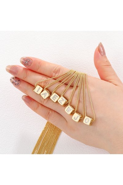 Alia Accessories Cube Letter Chain Necklace'K'