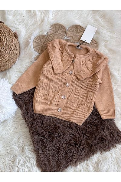 anonim Girl's Wide Baby Collar Openwork Knitwear Cardigan