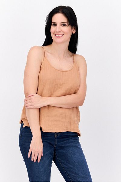 Passionata Women Round Neck Sleeveless Plain Tank Top, Tan