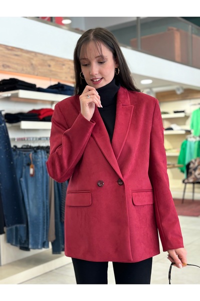 AYHAN Women's Scuba Suede Single Button Bleazer Jacket