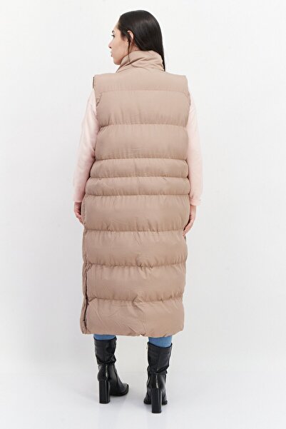 French Connection Women Solid Puffer Vest Coat, Shade Brown