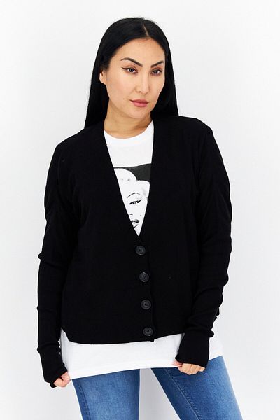 s.Oliver Women Open Front Plain Long Sleeves Sweater, Black