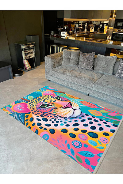 Rugs Modern Halı Özge Koleksiyonu Çok Renkli Yeşil Gözlü Kaplan Desenli Dokum...