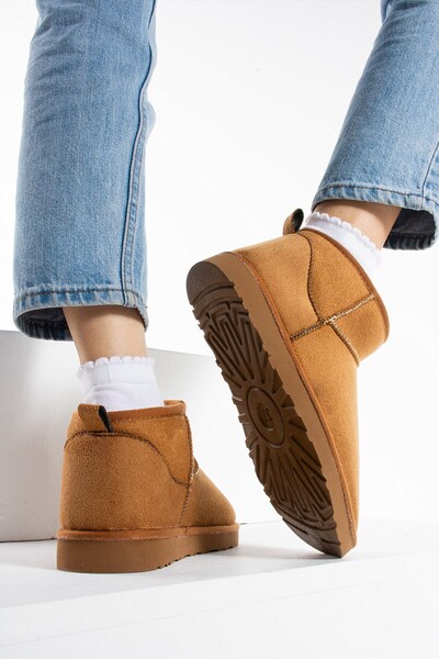 Seniorah Liana Tan Suede Thin Sole Women's Boots with Fur Inside