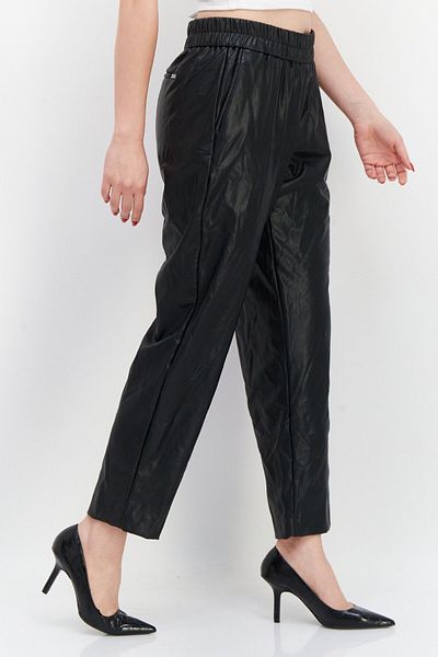 Anne Klein Women Plain Pull On Faux-leather Pant, Black