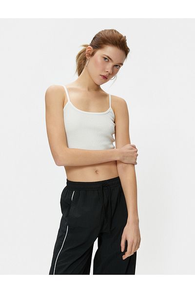 Koton Basic Crop Athlete Thin Strap Ribbed Cotton