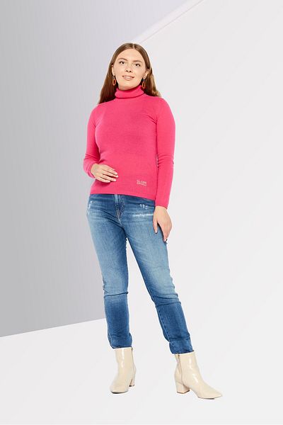 Cavalli Class Women High Neck Long Sleeve Brand Logo Sweater, Pink