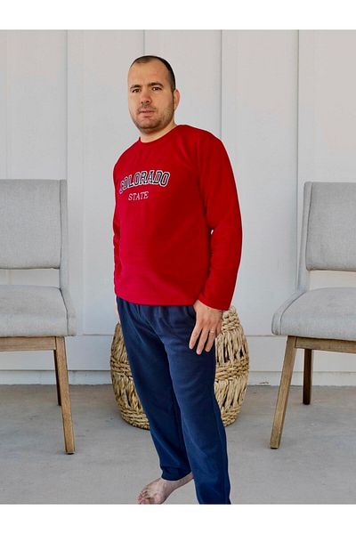Sude HOMEWEAR Ανδρικό Σετ Πυτζάμες Fleece Plus Size με τσέπες