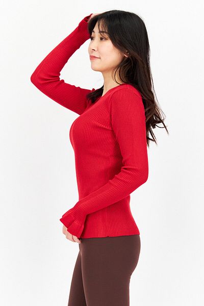 Tahari Women Crew Neck Rib Sweater, Red