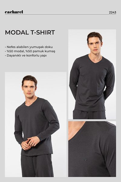 Cacharel 2243 Tricou cu decolteu în V din bumbac modal pentru bărbați