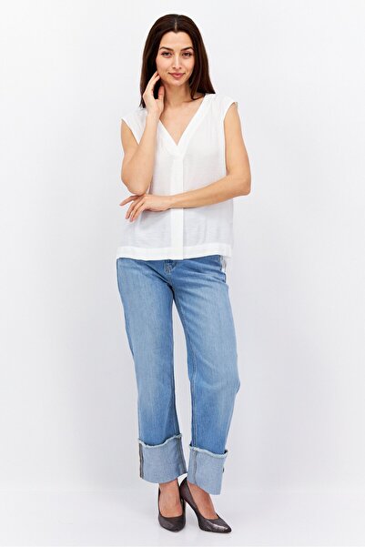 Esprit Women V Neck Sleeveless Textured Blouse, White