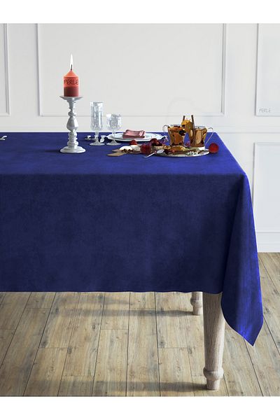Perle Daily Series Velvet Textured Sapphire Color Tablecloth