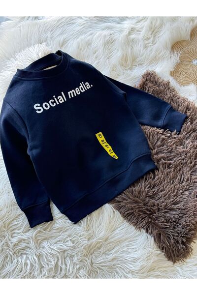 anonim Erkek Çocuk Social Media Yazılı 3 I?plik Kışlık Sweatshirt
