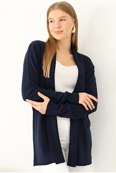 VEGENZE Kadın Lacivert Fitilli Uzun Hırka