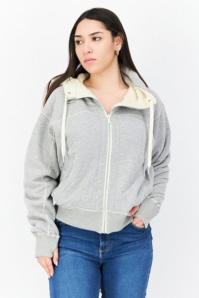 Marc New York Women Hooded Long Sleeve Textured Full Zip Jacket, Ivory