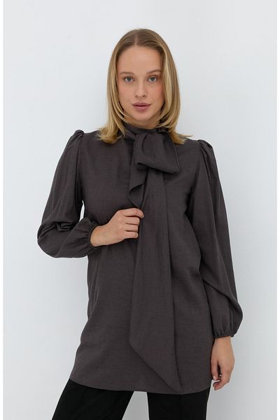 Fatma Atasoy Midi Viscose Gray Tunic with Bow