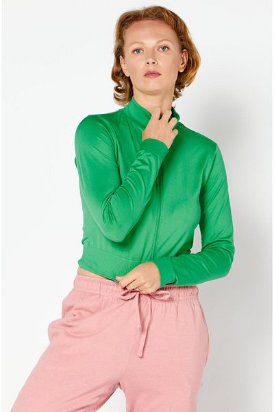 NA-KD Women Full Zip Long Sleeve Solid Jacket, Green