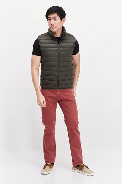 French Connection Men Quilted Sleeveless Jacket, Dark Olive