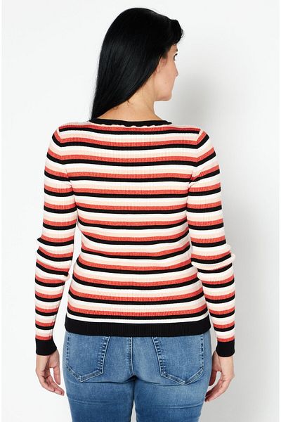 I.CODE Women V Neck Long Sleeve Stripe Knitted Sweaters, Black Combo