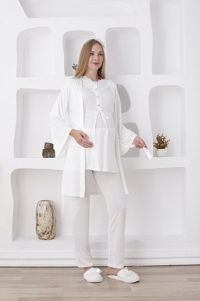 ERDENİZ TEKSTİL Maternity Clothing / Buttoned and Long Sleeve Pajamas and Dressing Gown Set - Slippers and Crown Gift