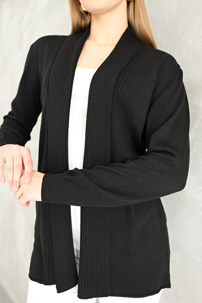 VEGENZE Women's Black Corded Long Cardigan