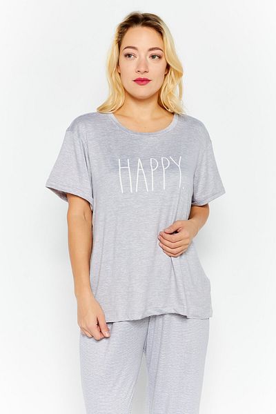 Rae dunn Women 2 Piece Set Printed Pajama, Grey
