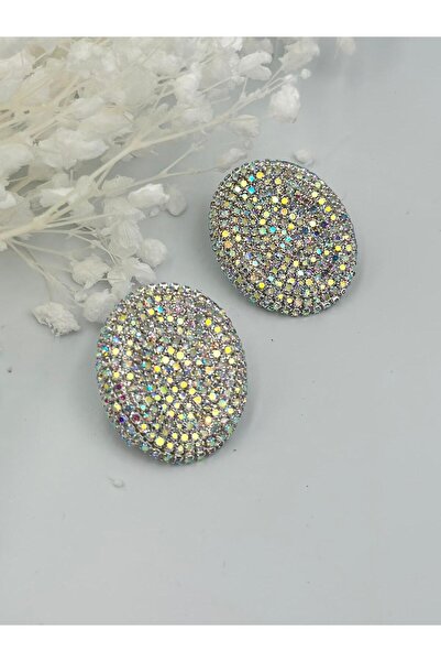 MyladyAccessoriess Oval Cut Full Zircon Stone Detailed Premium Series Earrings White