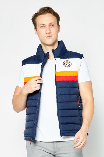 Ellesse x Michael Kors Men High Neck Sleeveless Brand Logo Vest Jacket, Multicolorblue