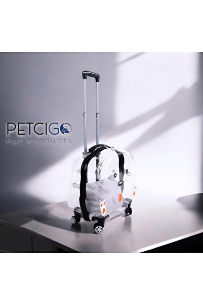 PETCIGO Şeffaf Tekerlekli Kedi Köpek Taşıma Valizi Çekçekli Büyük Model