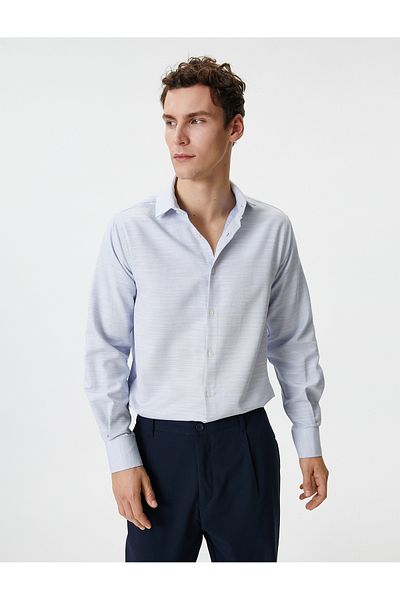 Koton Μακρυμάνικο πουκάμισο Slim Fit - Μισό Ιταλικό Γιακά, Κουμπωτό