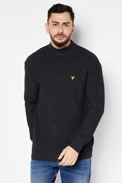 Lyle & Scott Men Mock Neck Brand Logo Long Sleeve Sweater, Gunmetal