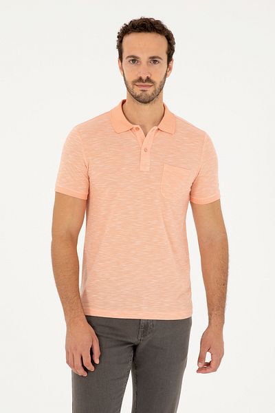 U.S. Polo Assn. Ανδρικό μπλουζάκι σολομού με λαιμόκοψη με λεπτή εφαρμογή 50279560 -vr047