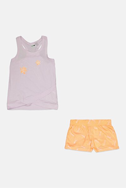 Puma طقم ملابس داخلية وشورت بشعار العلامة التجارية للبنات، قطعتين، متعدد الألوان