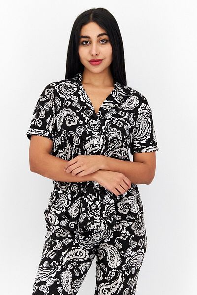 Company Ellen Tracy Women 2 Pcs Paisley Pattern Pajama Set, Black