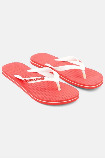 PHILIPP PLEIN Men Slip On Brand Logo Slippers, Red
