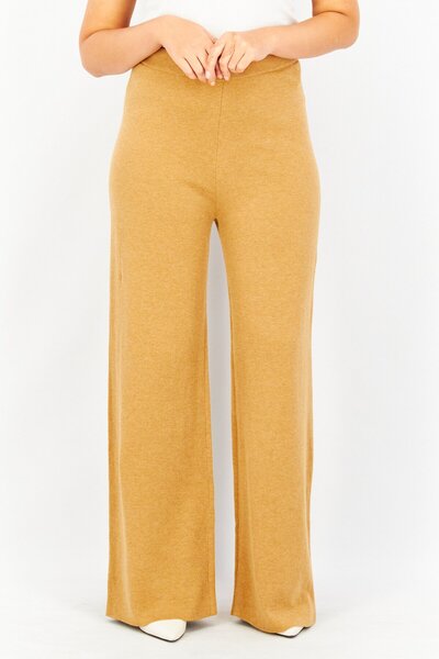 Esprit Women High Rise Wise Leg Solid Trouser Pants, Tan