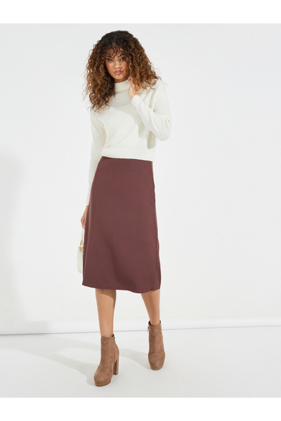 Styli Solid Straight Fit Midi Skirt with Concealed Zip