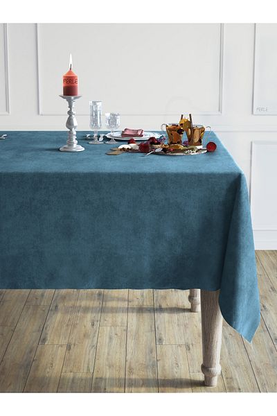 Perle Daily Series Velvet Textured Deep Blue Color Tablecloth
