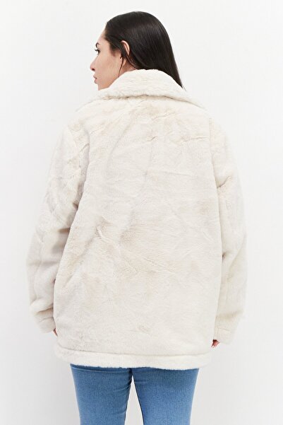 French Connection Women Faux Fur Trench Coat, Beige