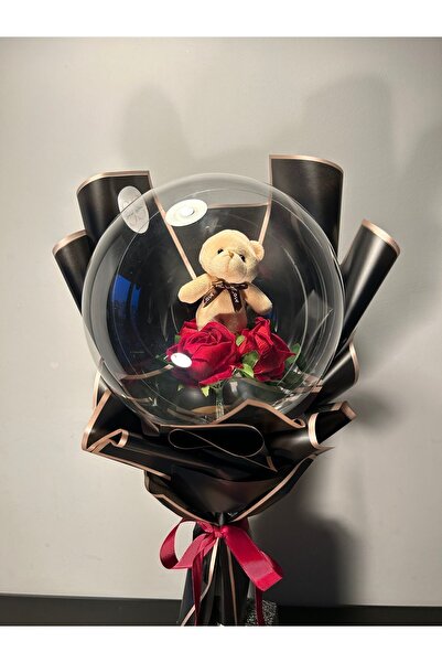 Salish Ayıcık Buketi Kırmızı Gül Buketi Balon Buketi - Sevgiliye Özel Premium...