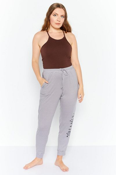 Rae dunn Women Stripe Print Drawstring Pajamas, Grey