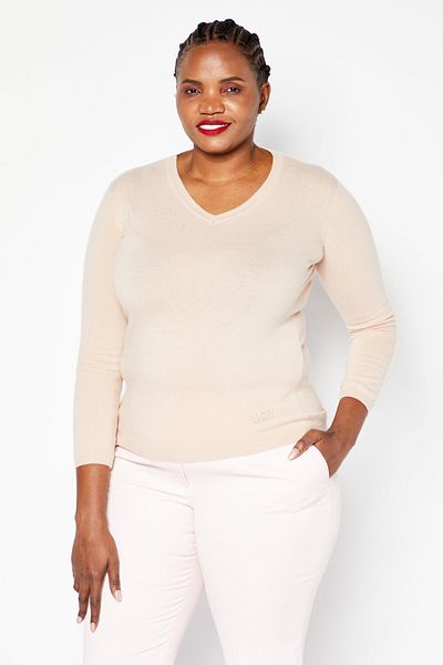 Cavalli Class Women V-neck Long Sleeve Brand Logo Sweater, Blush