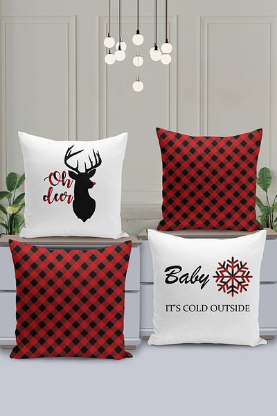 Filamente New Year Christmas Pattern - 4-Piece Throw Pillow Cover Set, Double Sided Digital Printed