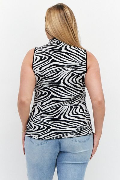 Carmen Marc Valvo Women Mock Neck Sleeveless Animal Print Top, Black