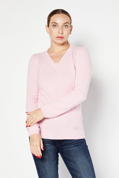Cavalli Class Women V-neck Long Sleeve Knitted Sweater, Pink