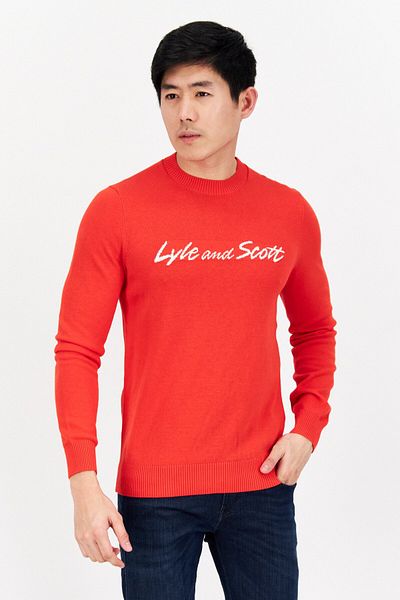 Lyle & Scott Men Crew Neck Long Sleeve Textured Sweater, Red