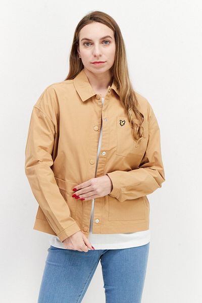 Lyle & Scott Women Embroidered Logo Jacket Shirt, Tan